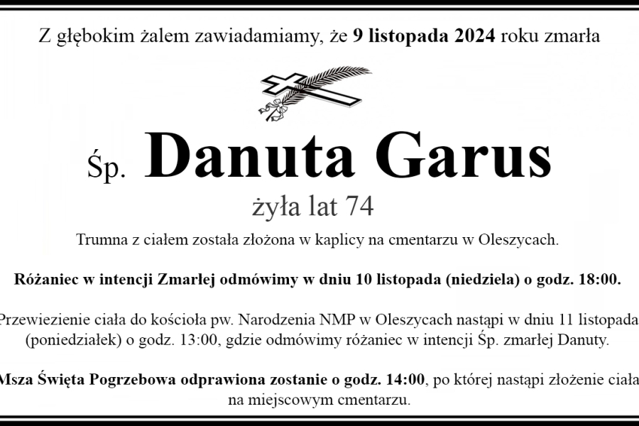 Zmarła Danuta Garus [74 lata]