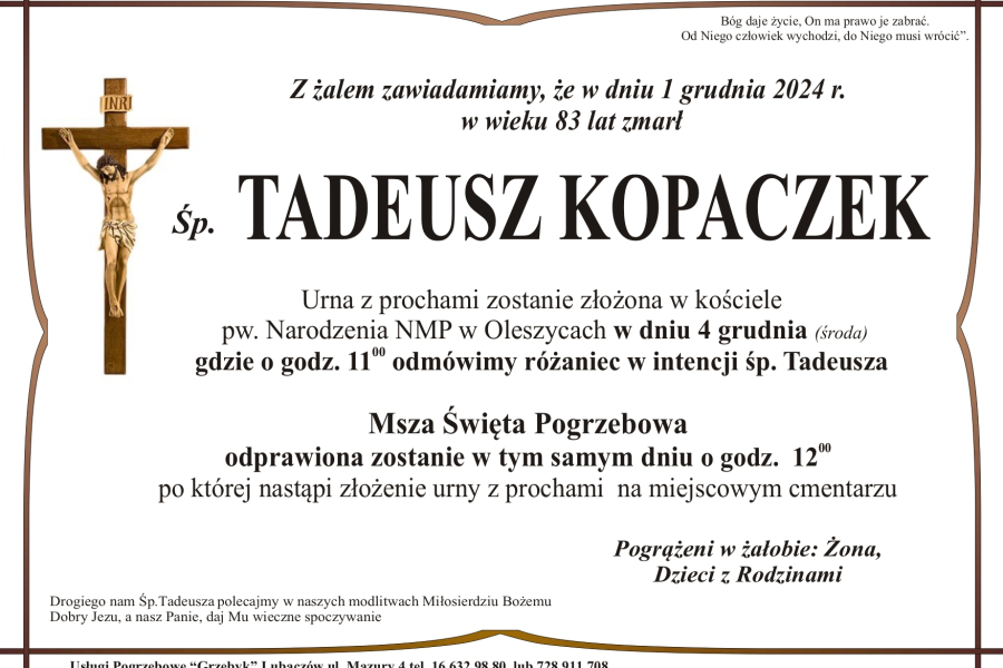 Zmarł Tadeusz Kopaczek