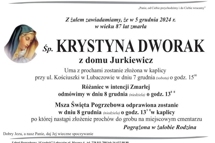 Zmarła Krystyna Dworak [87 lat]