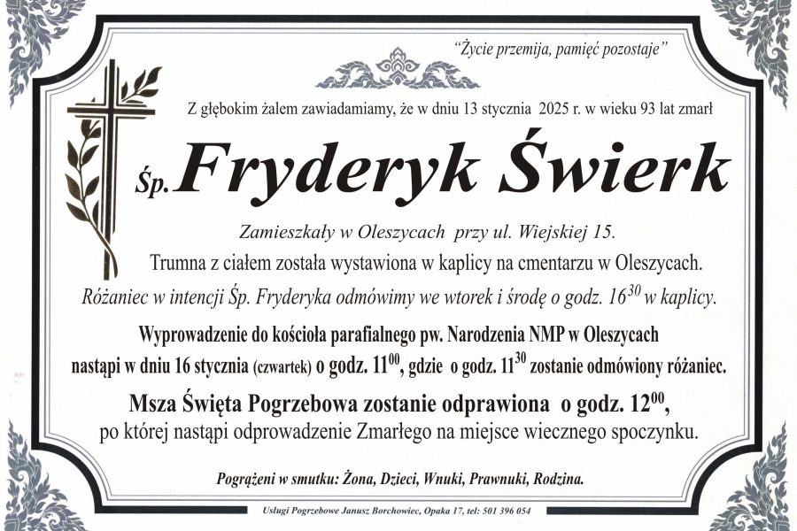 Zmarł Fryderyk Świerk [93 lata]
