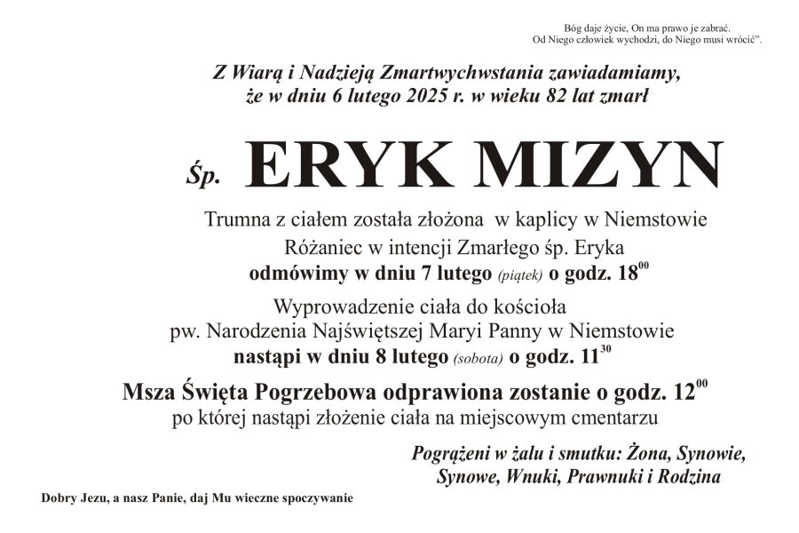 Zmarł Eryk Mizyn [82 lata]