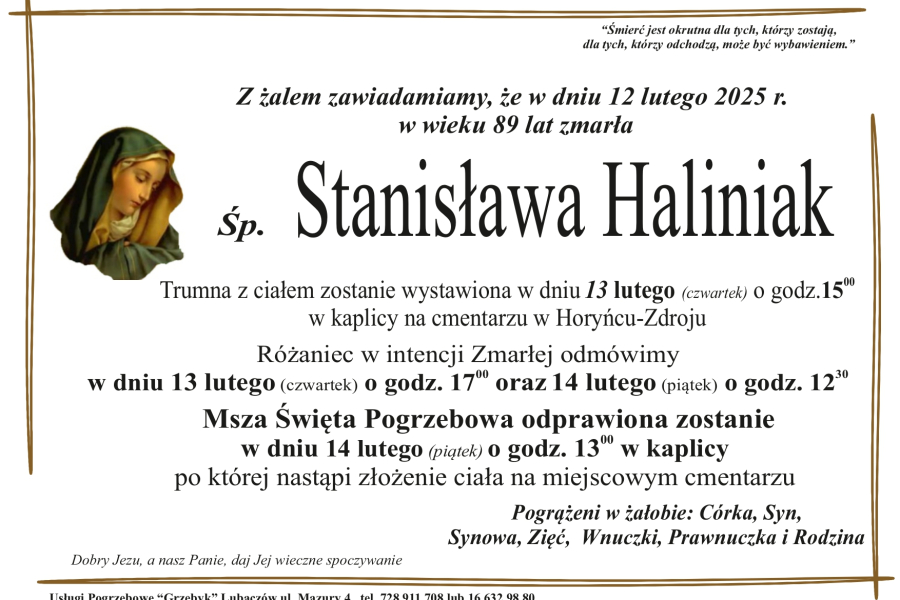 Zmarła Stanisława Haliniak [89 lat]