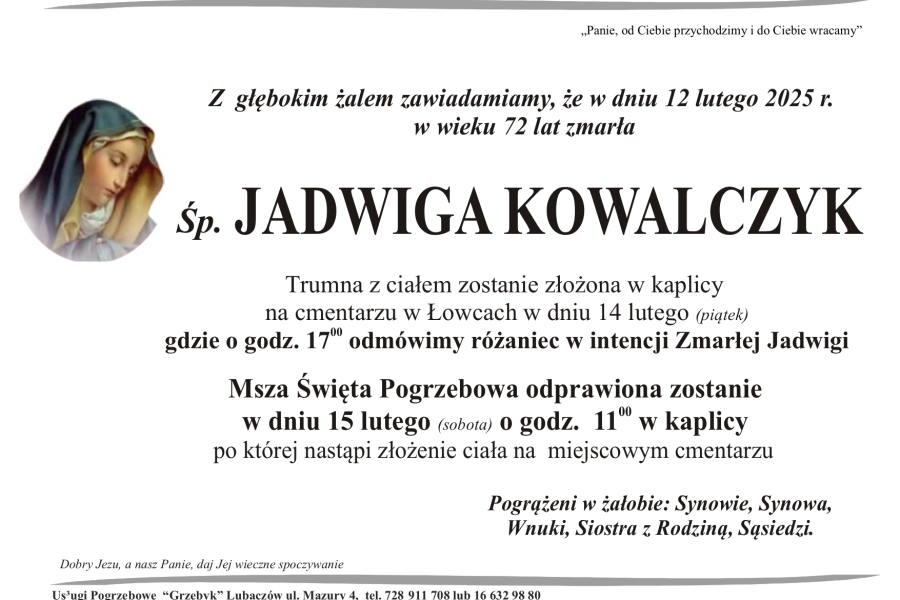 Zmarła Jadwiga Kowalczyk [72 lata]