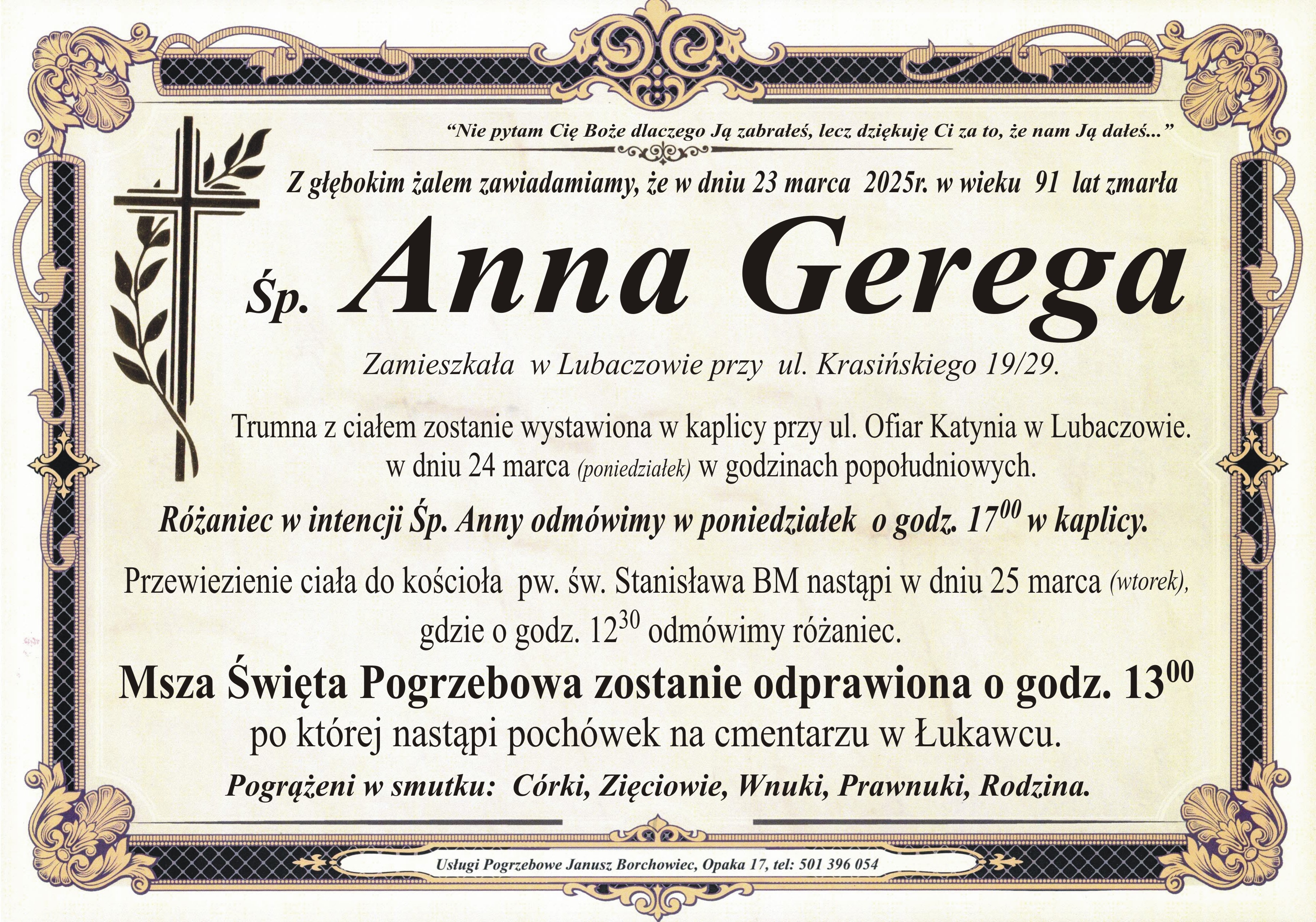 Zmarła Anna Gerega [91 lat]