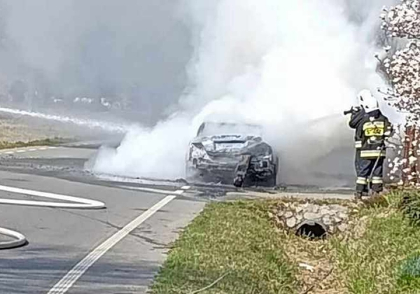 Pożar samochodu osobowego w Moszczanicy. Auto doszczętnie spłonęło