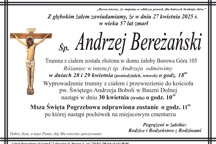 Zmarł Andrzej Bereżański [57 lat]