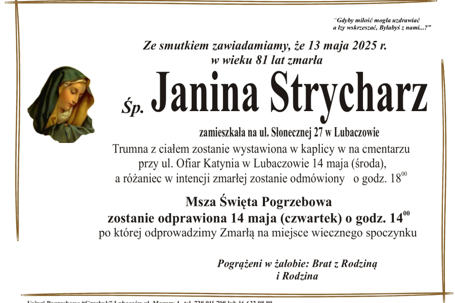 Zmarła Janina Strycharz [81 lat]