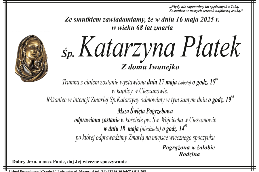 Zmarła Katarzyna Płatek [68 lat]