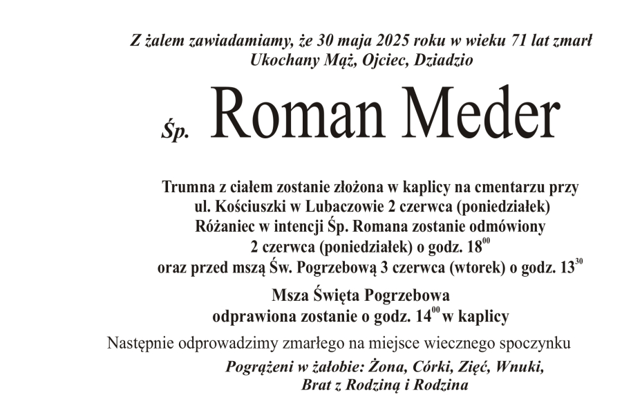 Zmarł Roman Meder [71 lat]