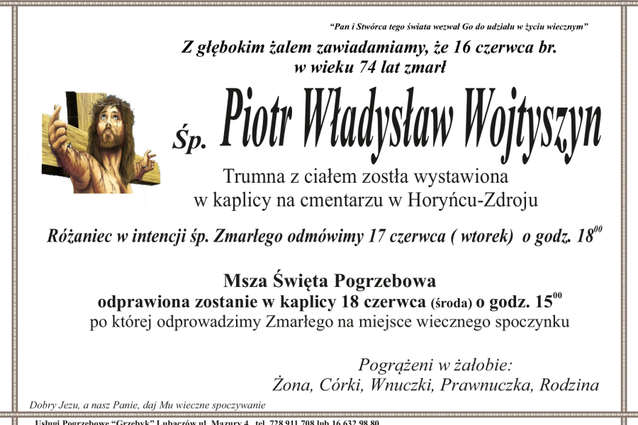 Zmarł Piotr Władysław Wojtyszyn [74 lata]