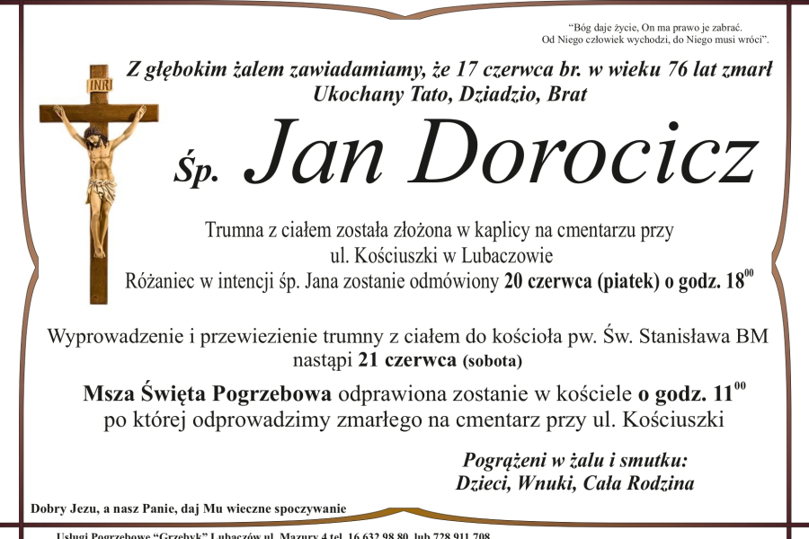 Zmarł Jan Dorocicz [76 lat]