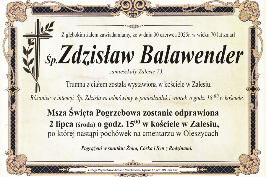 Zmarł Zdzisław Balawender [70 lat]