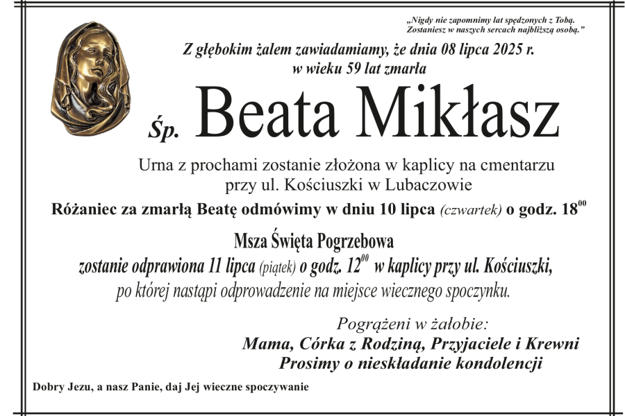 Zmarła Beata Mikłasz [59 lat]