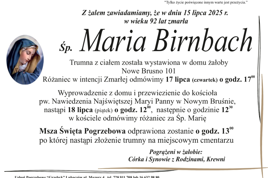 Zmarła Maria Birnbach [92 lata]