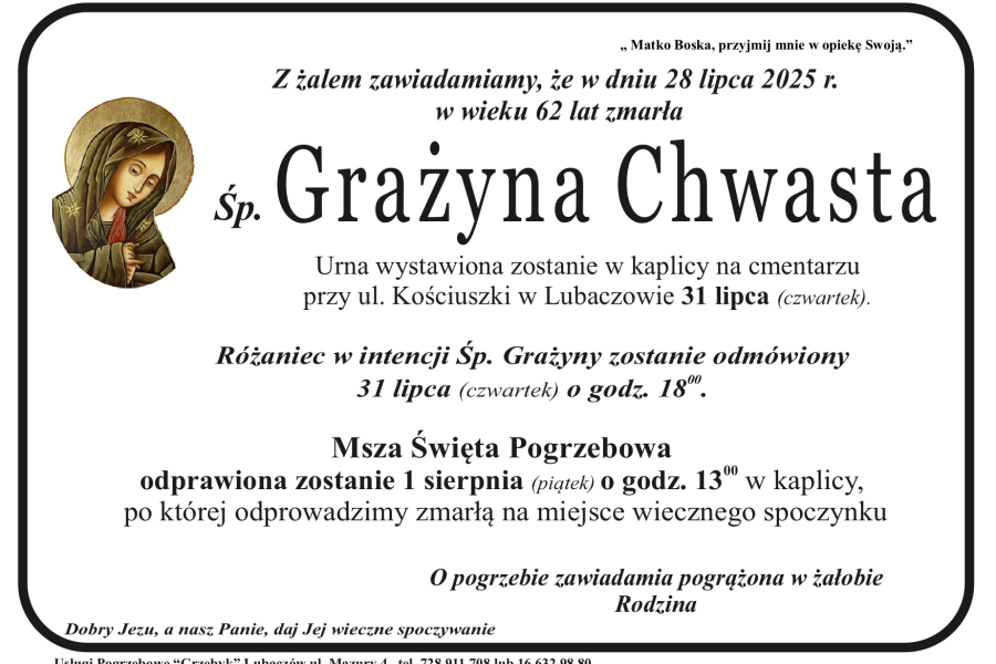 Zmarła Grażyna Chwasta [62 lata]