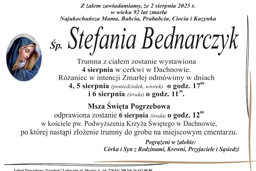 Zmarła Stefania Bednarczyk [92 lata]