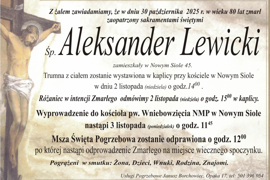Zmarł Aleksander Lewicki [80 lat]
