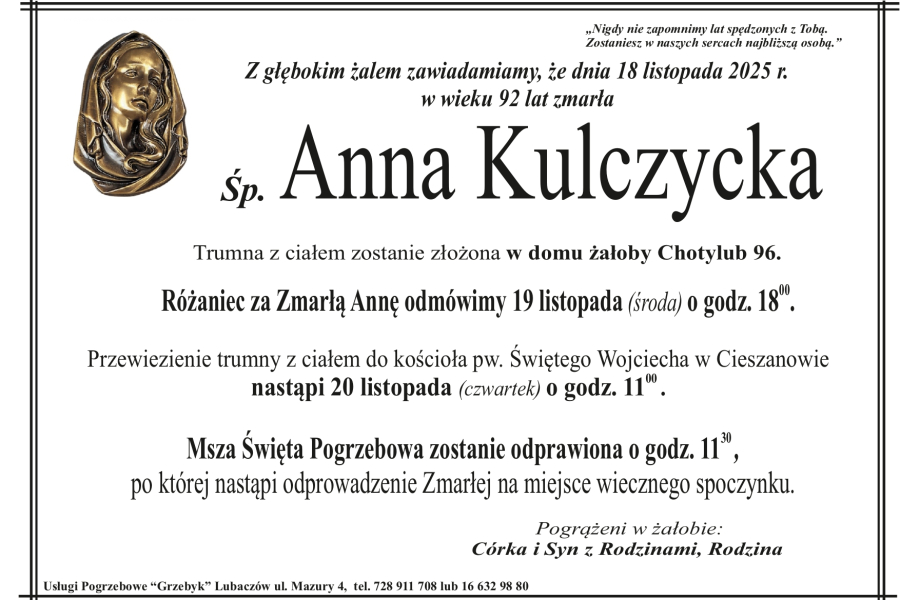 Zmarła Anna Kulczycka [92 lata]