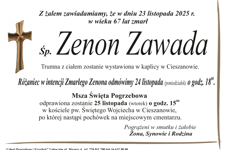 Zmarł Zenon Zawada [67 lat]