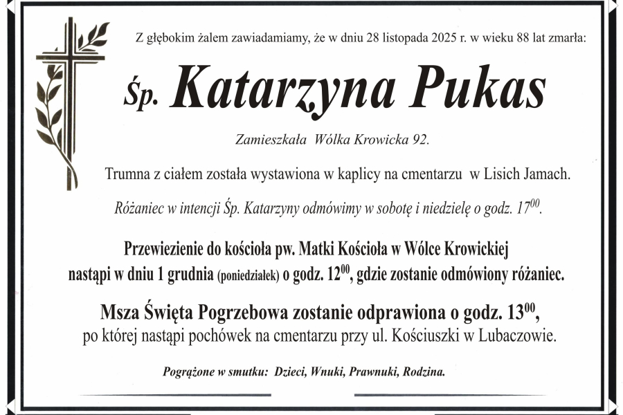 Zmarła Katarzyna Pukas [88 lata]