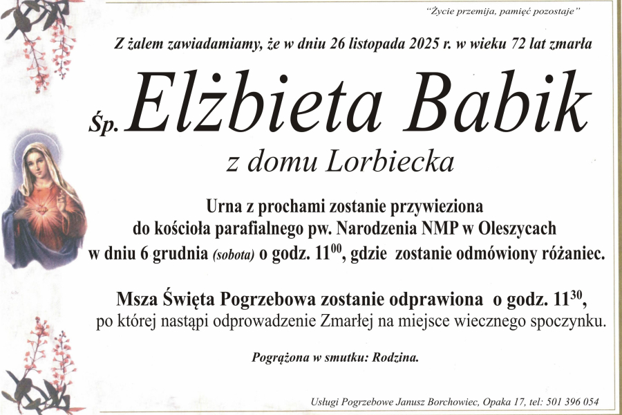 Zmarła Elżbieta Babik [72 lata]