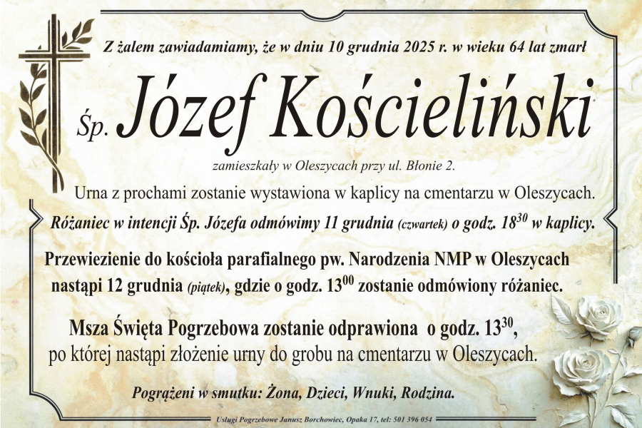 Zmarł Józef Kościeliński [64 lata]