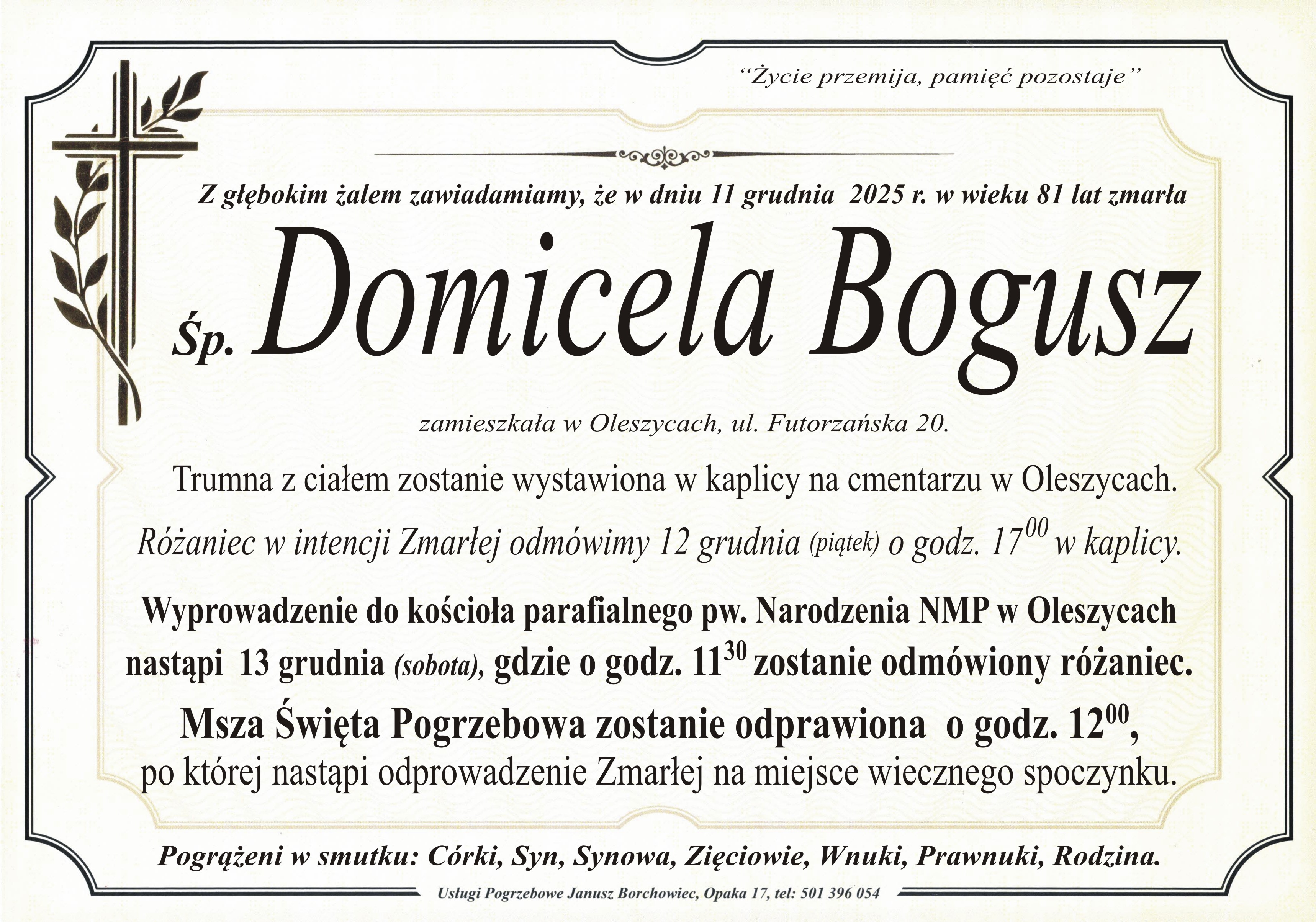 Zmarła Domicela Bogusz [81 lat]