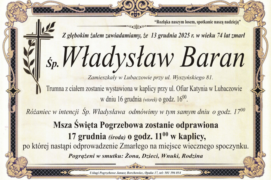 Zmarł Władysław Baran [74 lata]