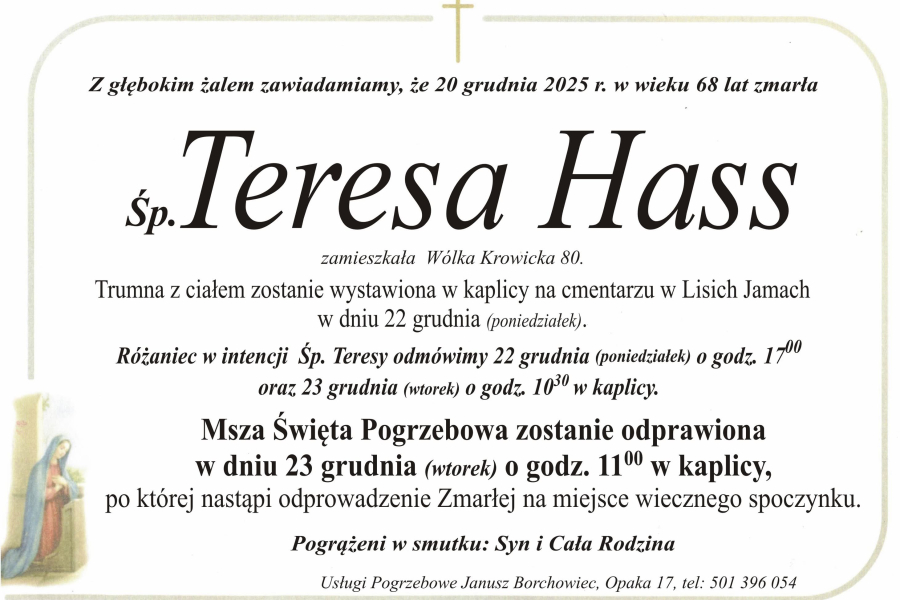 Zmarła Teresa Hass [68 lat]
