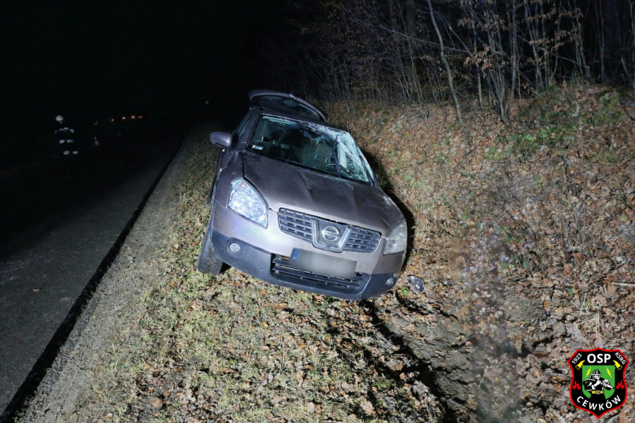 Ślisko na drogach. Wypadek na trasie Cewków - Sieniawa, jedna osoba ranna