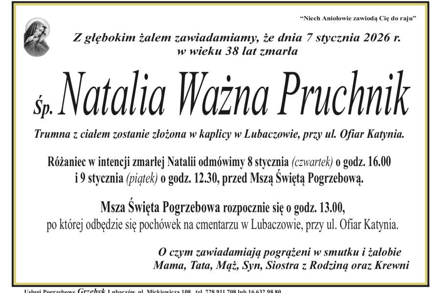 Zmarła Natalia Ważna Pruchnik [38 lat]