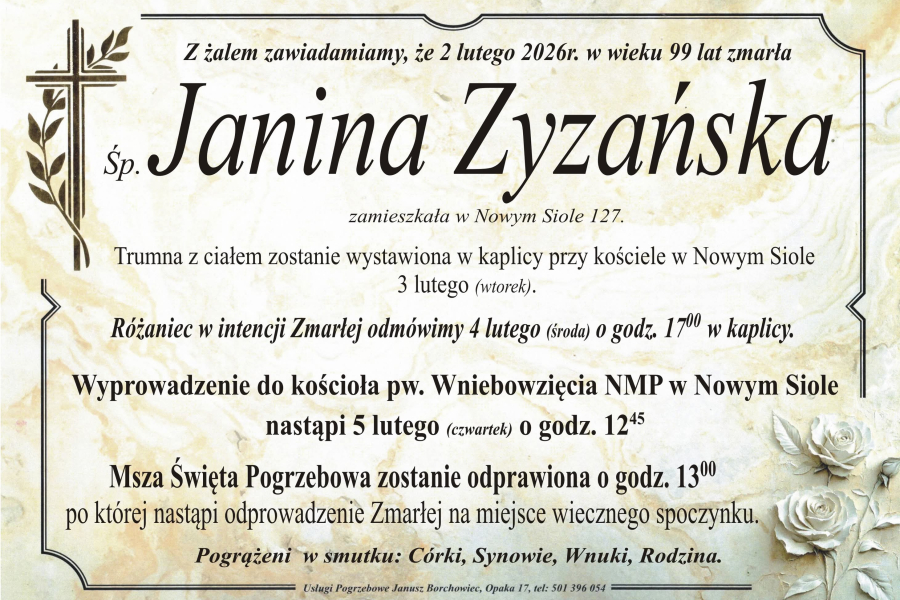 Zmarła Janina Zyzańska [99 lat]
