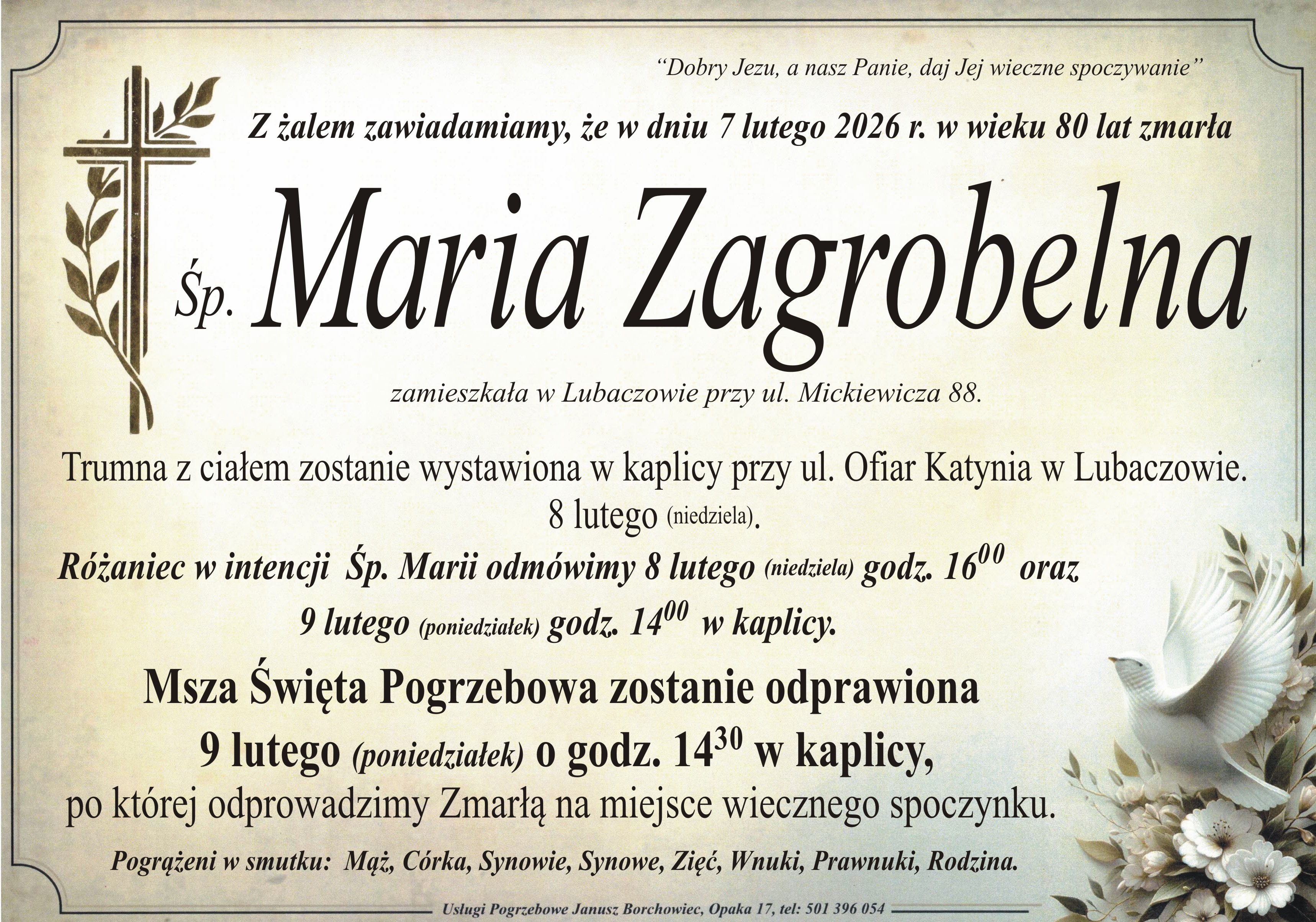 Zmarła Maria Zagrobelna [80 lat]