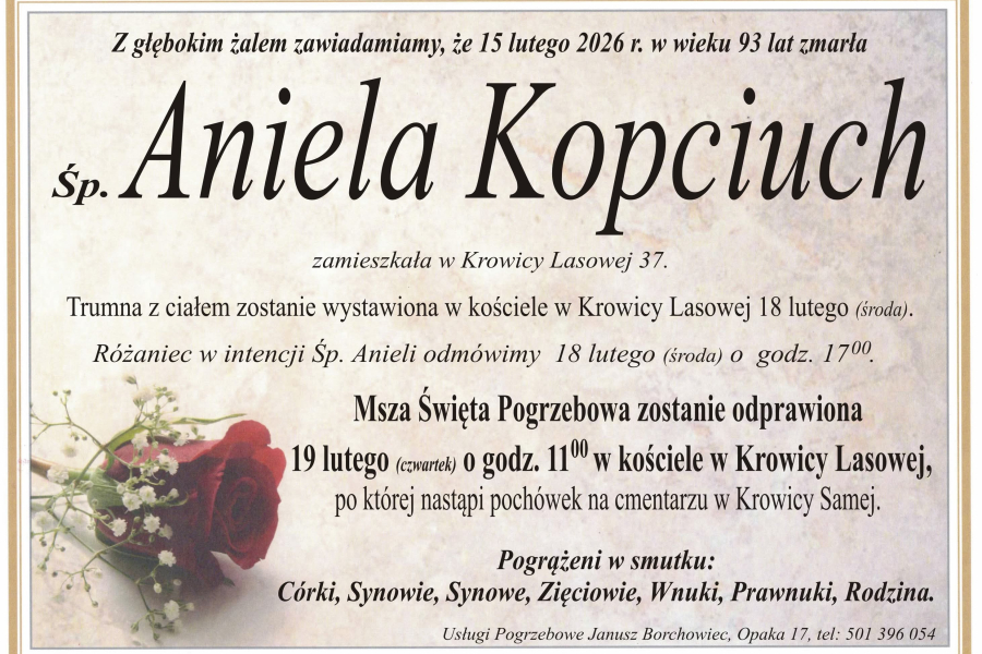 Zmarła Aniela Kopciuch [93 lata]