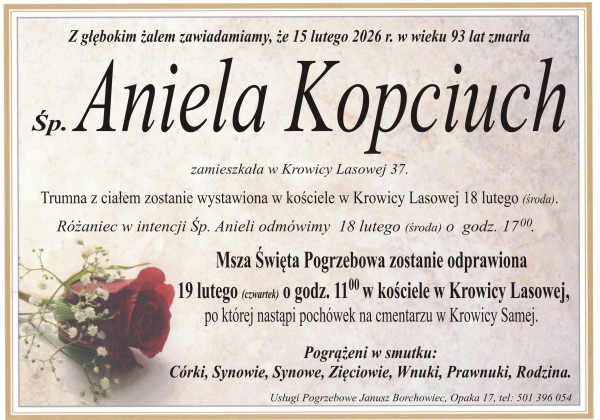 Zmarła Aniela Kopciuch [93 lata]