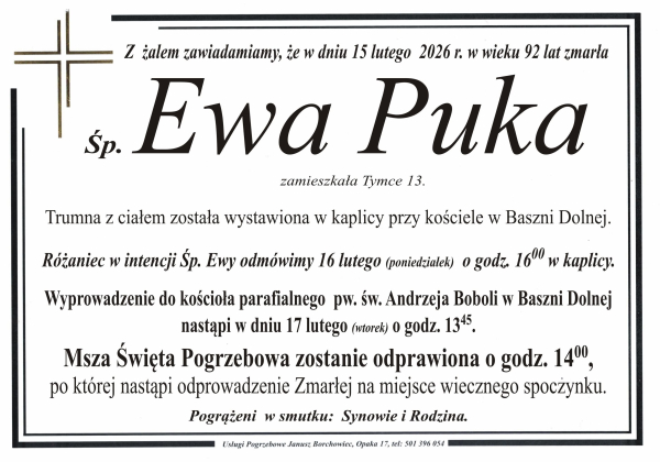 Zmarła Ewa Puka [92 lata]