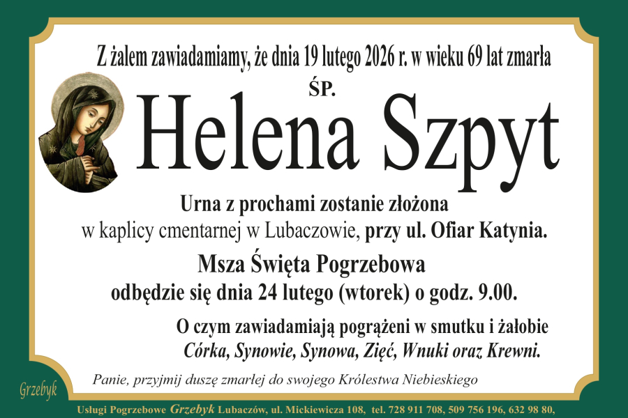 Zmarła Helena Szpyt [69 lat]