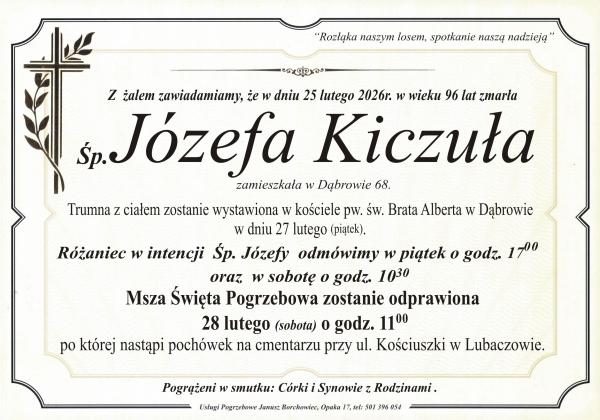 Zmarła Józefa Kiczuła [96 lat]