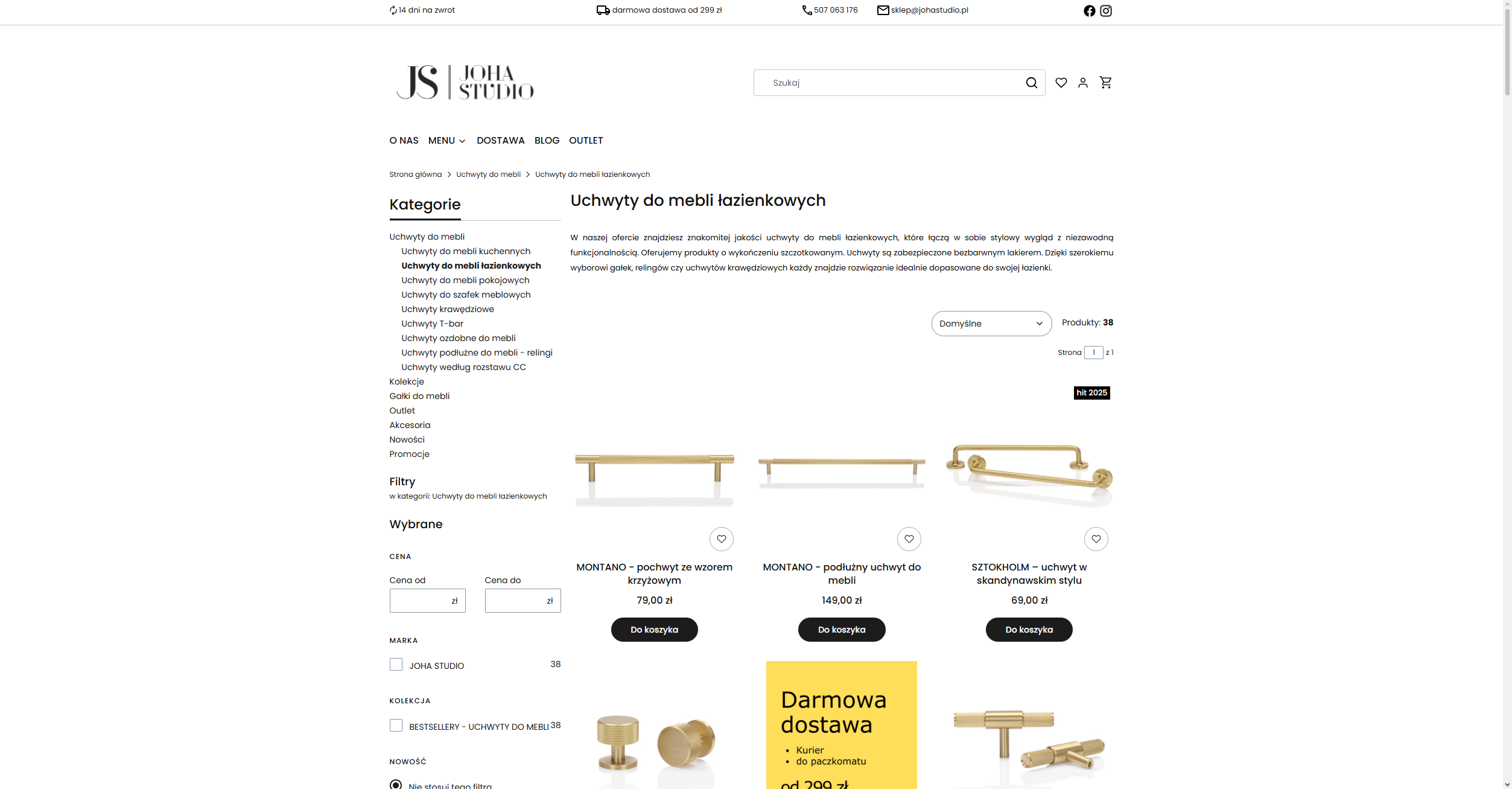 Uchwyty do mebli łazienkowych - Sklep Joha Studio