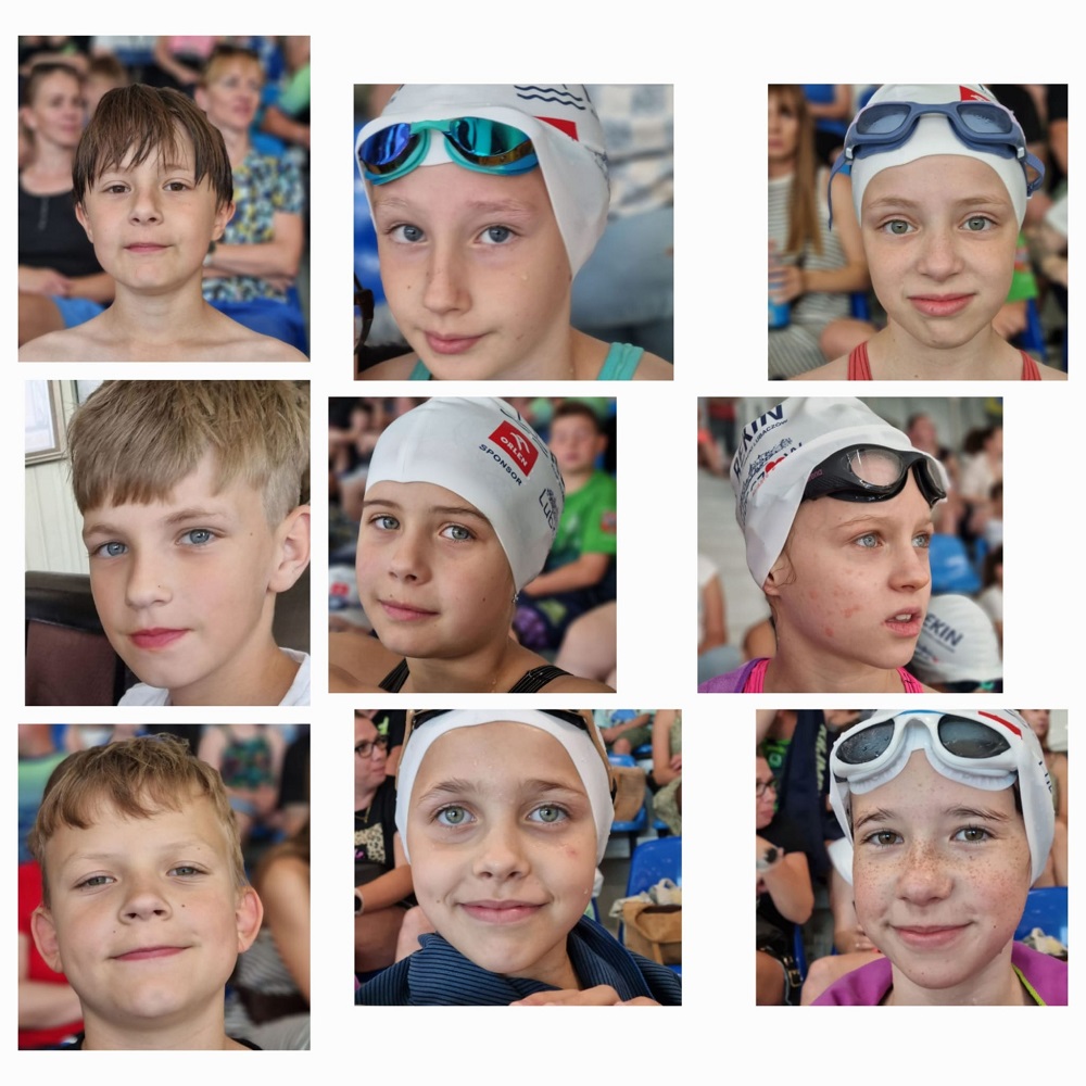 Zawodnicy klubu Rekin z rocznika 2025: Antonina Stopyra-Bździuch, Gaja Mirkowska, Laura Woszczak, Lena Bojarska, Lena Meder, Maja Kucharska-Tenczar, Antoni Wójciak oraz Michał Kida